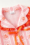 Pumpkin printed pajamas with sating front bow. PJG60442 AMY
