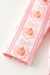 Pumpkin printed pajamas with sating front bow. PJG60442 AMY
