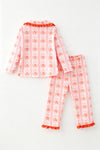 Pumpkin printed pajamas with sating front bow. PJG60442 AMY
