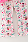 Pink Christmas long sleeve top with ruffle hem and Christmas printed bottoms. OFG62970 AMY