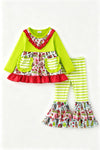 Lime green Christmas printed tunic and bell bottoms. OFG63366 AMY