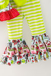 Lime green Christmas printed tunic and bell bottoms. OFG63366 AMY