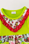 Lime green Christmas printed tunic and bell bottoms. OFG63366 AMY
