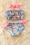 Blue floral printed tiered halter top and bloomers. SWG60088 JEAN