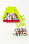 Lime green Christmas printed tunic and bell bottoms. OFG63366 AMY