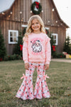 Howdy Santa" Pink sweatshirt and Santa & checkered printed bottoms. OFG62976 SOL