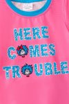 Dr.Seu**) "Here comes trouble" Pink tee with spotted shorts. OFG50482 AMY