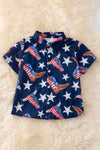 Boys Navy blue Western boot patriotic button up shirt. TPB50072 JEAN