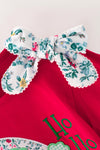 Red Santa applique top and multi-printed bell bottoms. OFG63021 MON