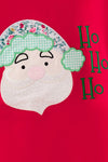 Red Santa applique top and multi-printed bell bottoms. OFG63021 MON