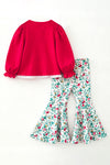 Red Santa applique top and multi-printed bell bottoms. OFG63021 MON
