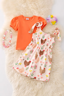  Hen printed girls romper. OFG50282 JEAN