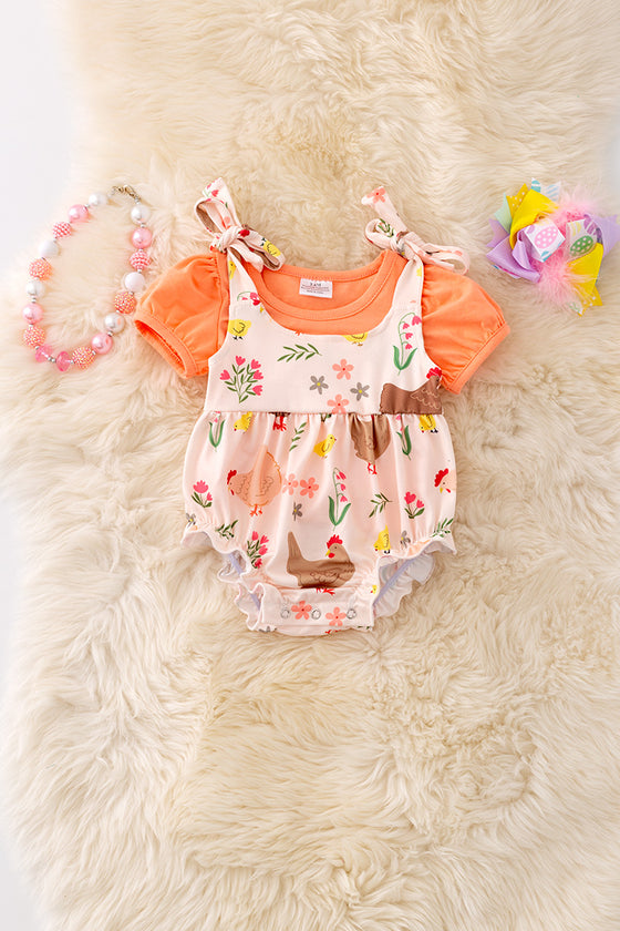 Hen printed baby onesie with bubble sleeve shirt. OFG50283 NAY