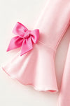 Pink santa printed baby romper with bell sleeves and snaps. RPG65054 SOL