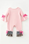 Pink santa printed baby romper with bell sleeves and snaps. RPG65054 SOL