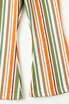 Olive green pumpkin/floral printed bell sleeve tunic and multi color stripe bottoms. OFG62632 SOL