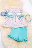 Pastel floral smocked girls set. OFG20114009 SOL