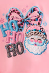 Ho Ho Ho" Pink Santa printed bell sleeve top and cheetah printed pants. OFG62975 AMY
