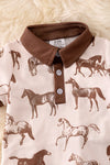 Ivory & brown trim horse printed baby romper. RPB50099 JEANN