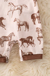 Ivory & brown trim horse printed baby romper. RPB50099 JEANN