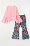 Ho Ho Ho" Pink Santa printed bell sleeve top and cheetah printed pants. OFG62975 AMY