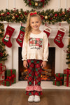 "Merry & Bright" cream long sleeve top and plaid pants with ruffle hem. OFG62971 MON