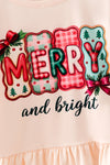 "Merry & Bright" cream long sleeve top and plaid pants with ruffle hem. OFG62971 MON