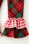 "Merry & Bright" cream long sleeve top and plaid pants with ruffle hem. OFG62971 MON