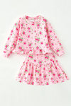 Pink Ditsy floral long sleeve top and skirt. OFG62966 SOL