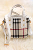 Plaid printed mini tote bag with white trim. BBG40029 M