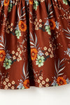 Brown floral long sleeve dress with square neckline. DRG65418 SOL