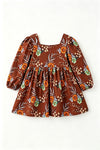 Brown floral long sleeve dress with square neckline. DRG65418 SOL