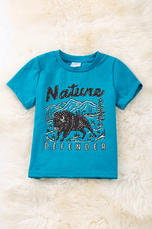  Nature Defender" Buffalo printed teal tee-shirt.TPB40099 SO