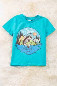  "The lake is calling"  Aqua cotton made tee shirt. TPB40101 jean