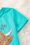 "Another day in the west" Aqua Highland cow printed boys tee-shirt. TPB40096 loi
