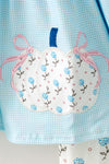 Lt. Blue gingham tunic with pumpkin applique and floral leggings. OFG62654 AMY