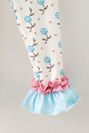 Lt. Blue gingham tunic with pumpkin applique and floral leggings. OFG62654 AMY