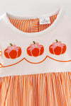 Orange & white stripe pajamas with embroidered pumpkins. DRG64500 AMY