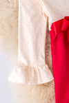 Turkey applique on fuchsia-cream dress. DRG53013 JEAN