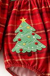 Plaid smocked baby jumpsuit with Christmas tree. RPG65242 AMY