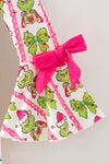 Pink & green Christmas character dress with bell sleeves. DRG65431 AMY