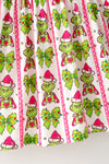 Pink & green Christmas character dress with bell sleeves. DRG65431 AMY