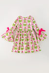 Pink & green Christmas character dress with bell sleeves. DRG65431 AMY