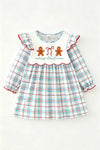 Lt. Blue plaid dress with embroidered ginger cookie. DRG65282 MON
