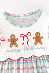 Lt. Blue plaid dress with embroidered ginger cookie. DRG65282 MON