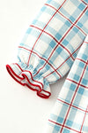 Lt. Blue plaid dress with embroidered ginger cookie. DRG65282 MON