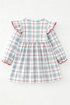 Lt. Blue plaid dress with embroidered ginger cookie. DRG65282 MON
