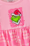 Pink plaid Christmas character printed baby romper. RPG65057 SOL