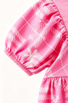 Pink plaid Christmas character printed baby romper. RPG65057 SOL