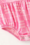 Pink plaid Christmas character printed baby romper. RPG65057 SOL